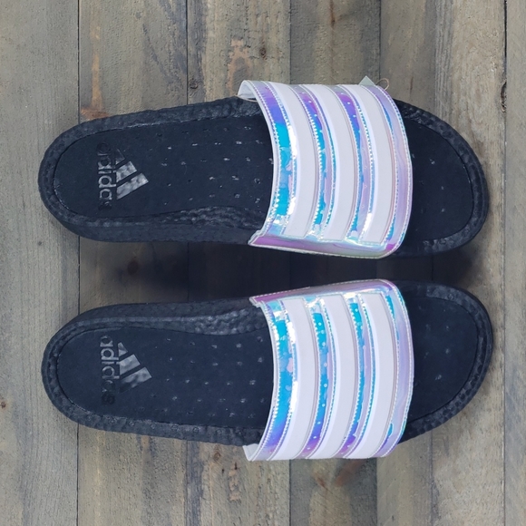 adidas Adilette Boost Men's Premium Sandals Slides Black Iridescent - Picture 3 of 10